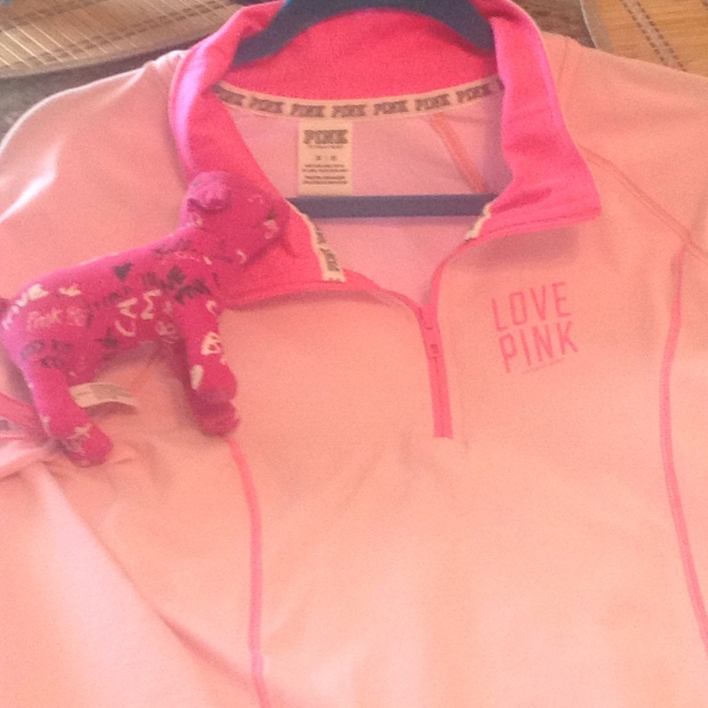 VS Pink Pullover & dog